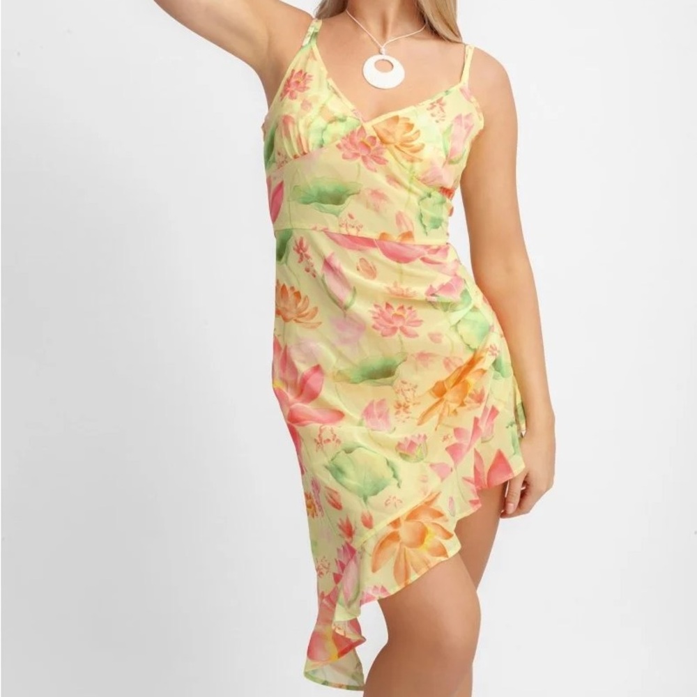 NWT Blackbough Bridget Sheer Sun Dress - Oasis - Asymmetrical Ruffled Slip - Picture 3 of 16